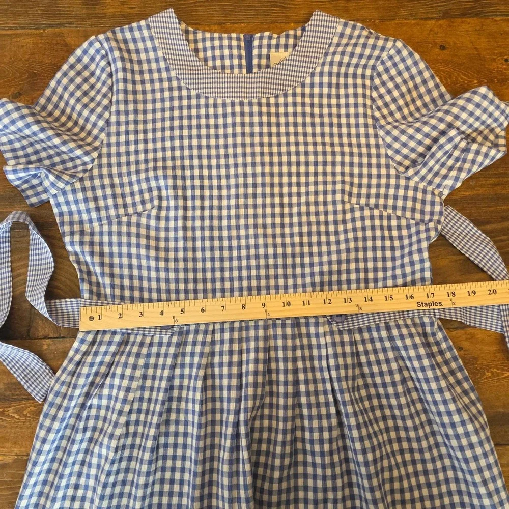 90s Vintage Blue Gingham Check Midi Sz 8 Short Sleeve Tie‎ modest cottagecore